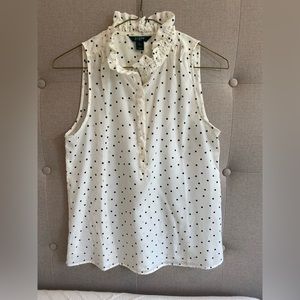 Perfect Work Top! JCrew sleeveless polka dot ruffle collar button-up bl…